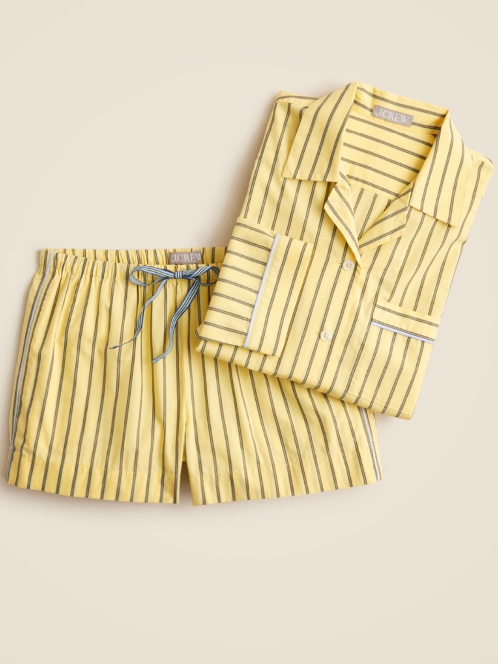 J. Crew Yellow and blue Striped Cotton Pajama Long sleeve and  Short Set